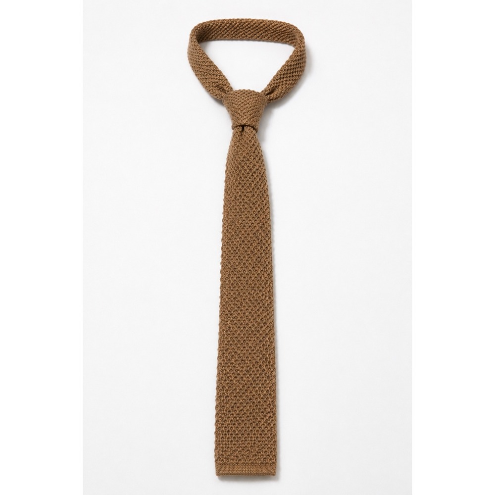 Private Club Knit Tie Mens OS Tan 100% Virgin Wool Square Tip Textured Necktie